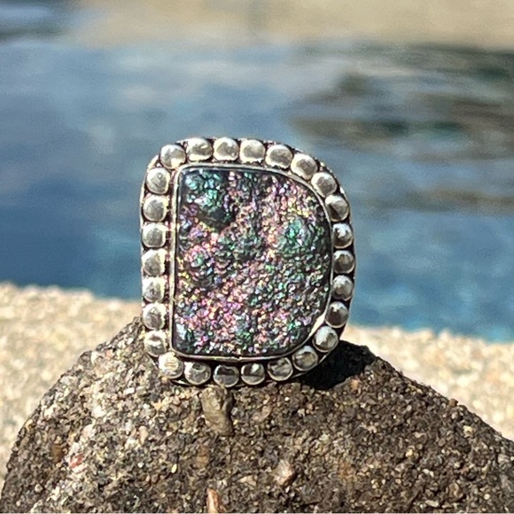 Titanium Druzy Silver Plated Ring - Size 8 - Picture 3 of 7